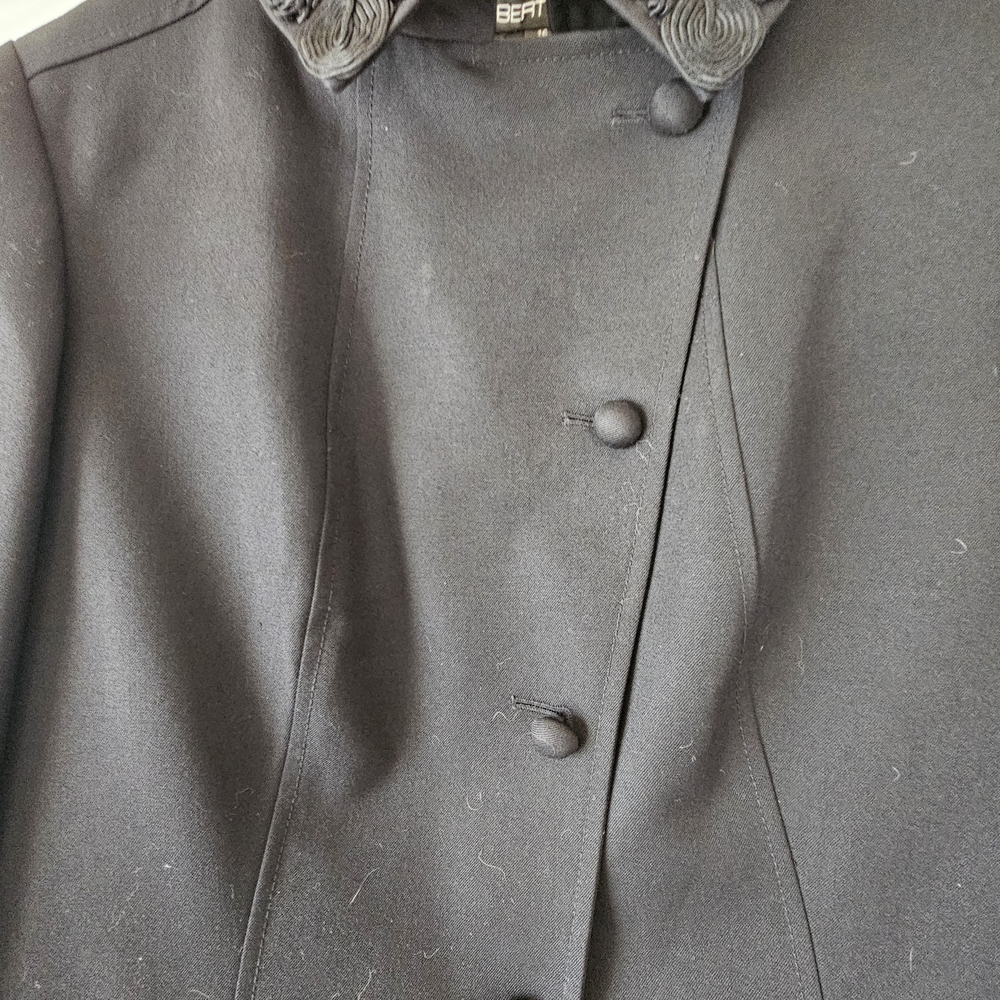 Vintage Albert Nipon 100% Wool Black Asymmetrical Blazer Jacket Braided Collar - Picture 3 of 8